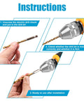 19-pc hex shank drill bit set with holder; gold titanium-coated HSS bits shown in chuck