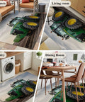 3x5 Machine Washable Farmhouse Rug with Green Tractor Farm Decor in multiple rooms, rustic country style area rug.