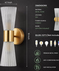 Modern Wall Sconce, Hardwired Wall Lamp for Bedroom Hallway Bathroom, Gold with ribbed glass shade and premium metal base.