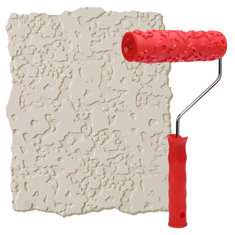 Heavy Duty Texture Paint Roller With Ultra Soft Rubber Face For Killer Wall Art And Badass Accent Panels Ideal For Easy DIY Home Upgrades And Hella Thick Paint Application on textured wall sample.