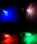 Collage of LED lights in blue, red, and green showing Green Underwater Fishing Light For Deep Drop Use With Longline Clip Waterproof LED Lamp