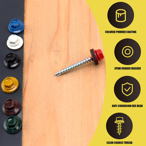 Blue Hex Head Self Drilling Roofing Screws 1-1/2 In For Wood And Metal Roofs With EPDM Washer Colored Head 250 Pack