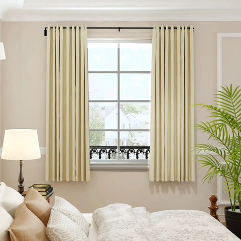 Matte Blackout Curtain Rod With Wrap Around Design, Adjustable From 30 To 86 Inches, Fits Windows 48 To 84 in modern bedroom