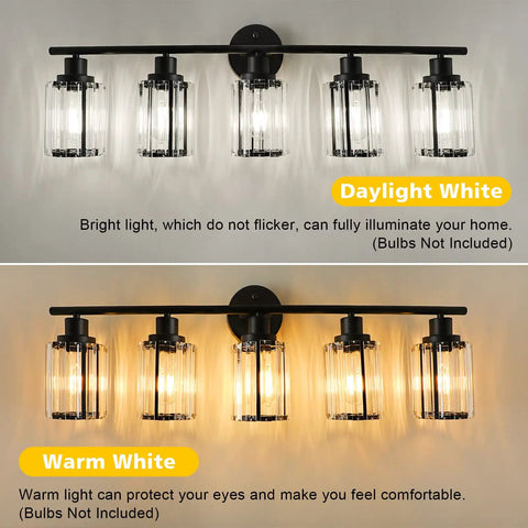 Five Light Crystal Vanity Lights In Black For Bathroom Over Mirror Modern Crystal Shade Wall Fixture With E26 Base Sleek Dope Bathroom Sink Lighting Bulbs Not Included