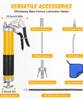 Heavy Duty Pistol Grip Grease Gun Kit With 18 Inch Flexible Hose Quick Release Coupler 8000 PSI Pressure 14 Oz Capacity Leak Proof