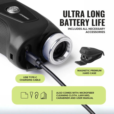 Pro Tour Golf Rangefinder With Slope Technology And Flag Pole Lock Ultra Strength Magnet Laser Range Finder For Accurate Yardage On The Course Black For Precise Readouts Every Time with USB Type-C charging cable and accessories