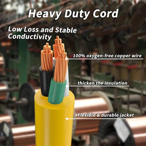 Close-up of Beefy 50 Foot 10 Gauge Outdoor Extension Cord With Lighted Indicator showing copper wiring and insulation layers.
