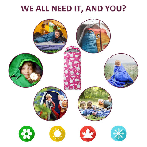 Bright Pink 3 Season Kid Friendly Sleeping Bag For Camping And Backpacking Lightweight And Waterproof With Carry Bag