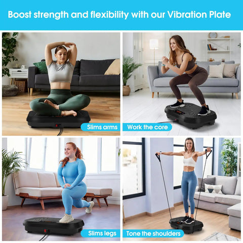 Women using Vibration Plate For Lymphatic Drainage And Full Body Workout With Resistance Bands 450 Lbs Capacity Black at home gym