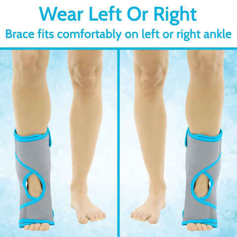 Two ankles wearing Ankle Ice Pack Wrap For Foot And Ankle Pain Relief With Hot And Cold Therapy, Adjustable Compression Brace