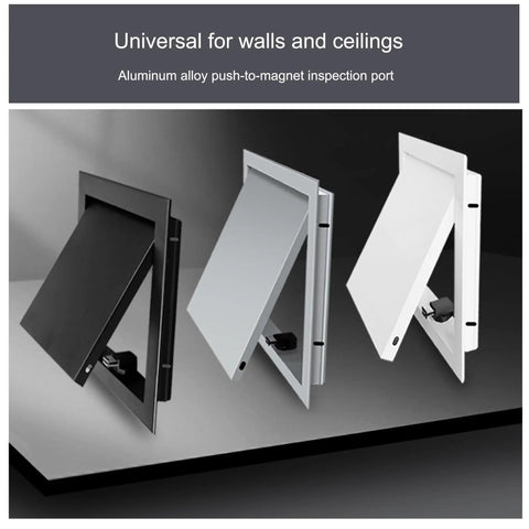 Heavy Duty Metal Ceiling Access Panel For Drywall Utility Rooms Slick White Flush Mount Hatch view with black, grey, and white finishes