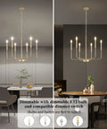 Dope Gold 6-Light Farmhouse Chandelier Ceiling Pendant Light in dining room showcasing brushed gold finish and size options.