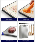 Double Sided Cutting Board With Stainless Steel Edge And Wheat Straw Side Non Toxic Chopping Board With Juice Groove Garlic Grinder