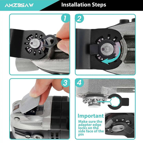 Installation steps of Heavy Duty Five Piece Carbide Oscillating Multi Tool Blades for Cutting Bolts Screws And Sheet Metal.