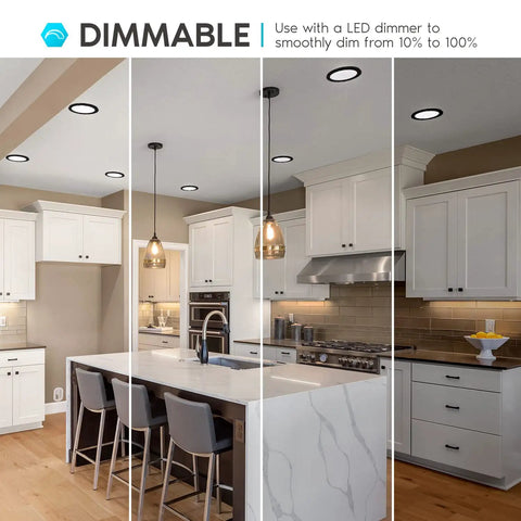 Kitchen with 4 Pack 5 Inch LED Flush Mount Ceiling Lights, 10W Dimmable Round Panel Fixtures installed, showing dimmable feature.