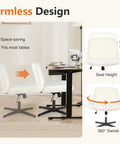Criss Cross Furry Armless Office Chair With Wide Seat shown with height adjustable and swivel features, Cozy Teddy Beige.