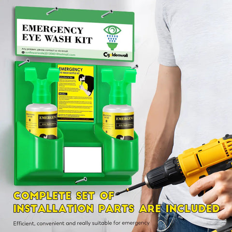 Emergency Eye Wash Station Kit, Portable Wall Mounted Eyewash System With Dual 16.9 Oz Bottles, OSHA Compliant First Aid Gear, Empty Bottles Ready To Refill With Purified Water, Saline, Or Sterile Isotonic Solution
