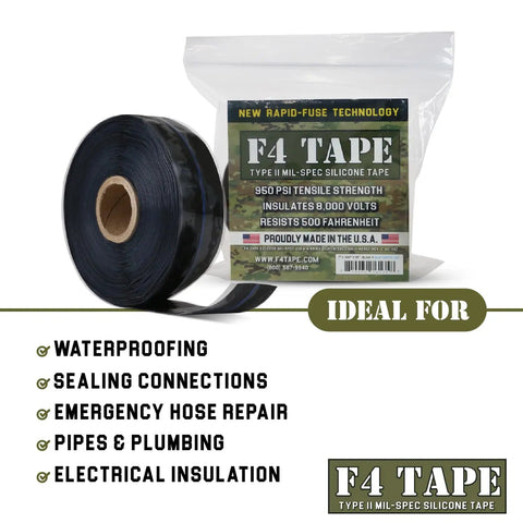 Emergency DIY Self-Fusing Silicone Tape For Quick Pipe And Radiator Hose Repairs Waterproof Electrical Insulation And Permanent Bonding 1 Inch By 36 Feet By 20 Mil Black, roll with packaging.