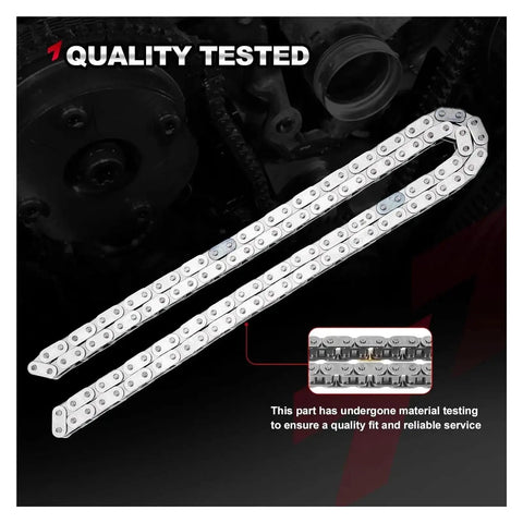 Heavy Duty Timing Chain Kit With Guides For Toyota Camry Highlander RAV4 Sienna Avalon And Venzas 2.5L 2.7L Engine Perfect For Upkeep And Keeping Your Ride Running Smooth Without No Hiccups, silver dual-row timing chain close-up