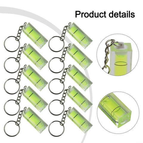 10 Pack for mini for spirit Levels Green and Blue for acrylic Glass Square keychain levels with bright green liquid and measurements.