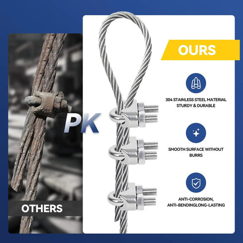 Six Pack M6 Stainless Steel Wire Rope Cable Clamps Quarter Inch Clips Includes Hex Nut Driver Durable Corrosion Resistant