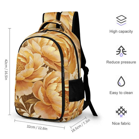 Vintage Metallic Floral Printed Unisex Backpack With Large Capacity Durable Polyester Daypack For Travel School And Everyday Use