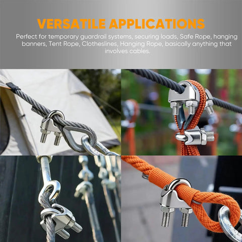 12 Pack One Quarter Inch 304 Stainless Steel Wire Rope Cable Clamps M6 Wire Rope Clips used on various ropes for tents and rigging