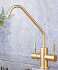 YHdtUO Filter Brushed Gold Water Purifier Double Outlet Single Cooling Stainless Steel Kitchen Faucet Drinking Water-C，B-A，B-A with 360 rotation.