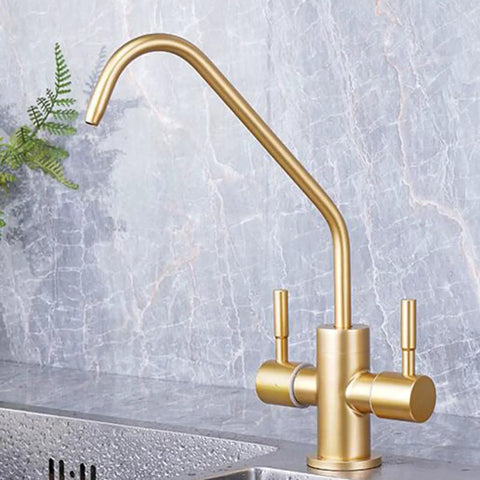 YHdtUO Filter Brushed Gold Water Purifier Double Outlet Single Cooling Stainless Steel Kitchen Faucet Drinking Water-C，B-A，B-A with 360 rotation.