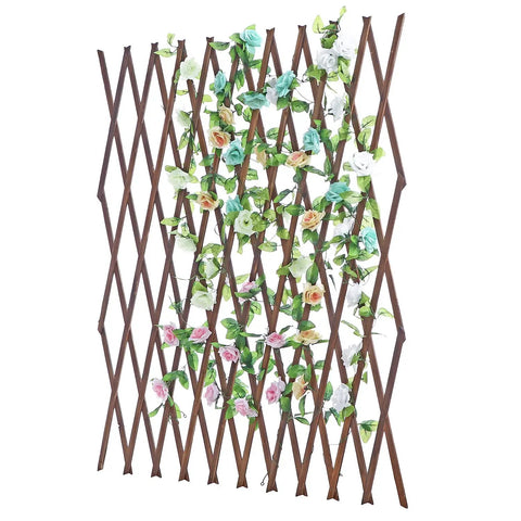 Expandable Wood Trellis For Outdoor Walls, Lattice Garden Panel For Climbing Vines And Plants, floral decoration, dark brown