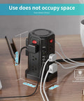17-in-1 Tower Power Strip Surge Protector With 12 AC Outlets And 5 USB Ports, 10 Ft Extension Cord shown on desk setup