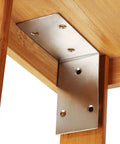 Heavy Duty Stainless Steel L Brackets 3.3 Inch By 1.9 Inch Pack Of 10 90 Degree Corner Shelf Braces installed under wooden table