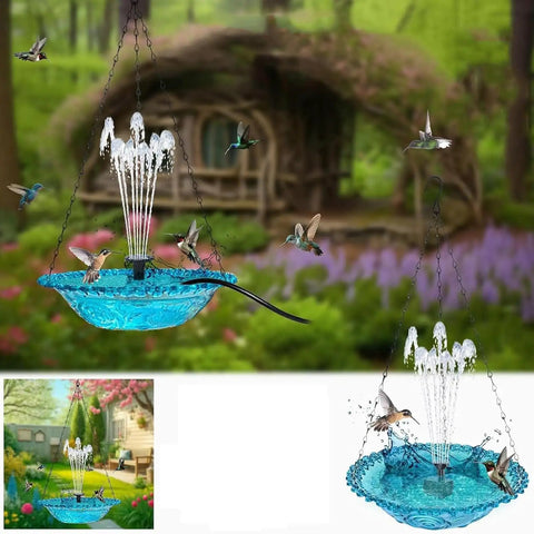 Cascade Hanging Bird Bath Fountain For Outdoor Garden Decor, Solar Powered Bird Bath With Water Pump, Metal Hummingbird Fountain