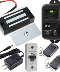 130Lb Magnetic Door Lock With Remote Control Kit for drawers and cabinets, includes exit button, lock, remotes, and power adapter