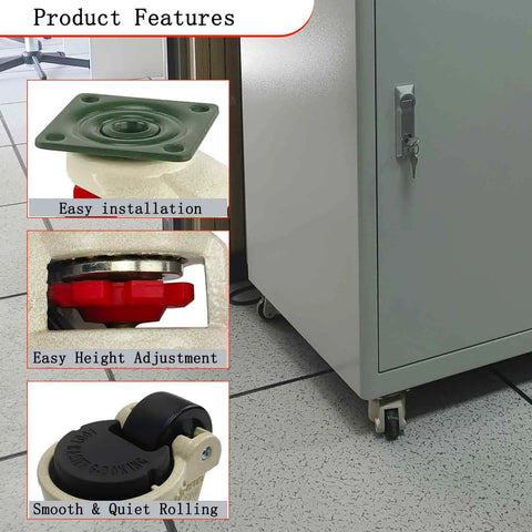 Four Pack 1.5 Inch Leveling Casters With Top Plate And Retractable Pad For Workbenches Heavy Furniture And Machinery Equipment, 360 Degree Swivel Durable Wheels For Easy Moves And Precise Positioning