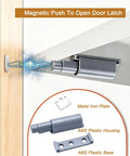 Push To Open Magnetic Cabinet Latch Set Eight Pack Gray showing magnetic latch mechanism and components.