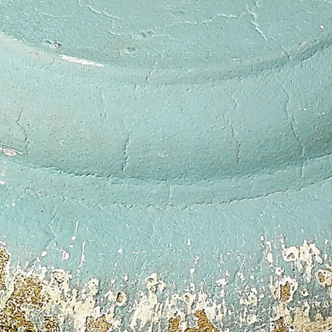 Close-up of aged galvanized steel on Teal Kinsley Pendant Light in Aged Galvanized Steel for Farmhouse Kitchen Island