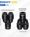 3 Way Y Splitter Push To Connect Fittings For Pneumatic Systems Plastic No Fuss Quick Lock Air Line Connector, size view