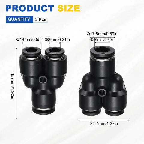 3 Way Y Splitter Push To Connect Fittings For Pneumatic Systems Plastic No Fuss Quick Lock Air Line Connector, size view