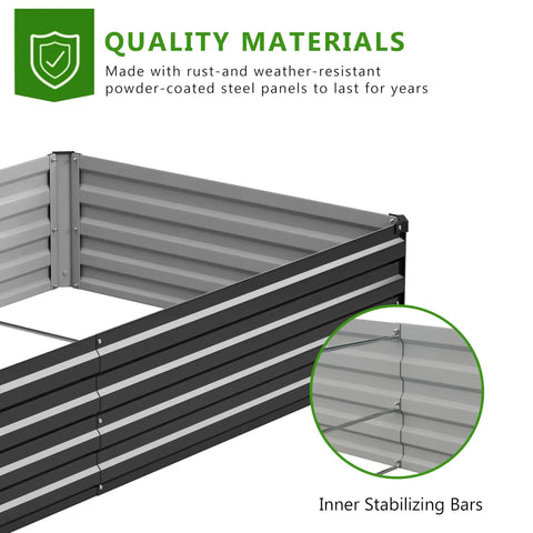 Close-up of Two Piece Galvanized Raised Garden Bed Kit 7 By 3 By 1 Foot Outdoor Planter Box Metal Patio showing inner stabilizing bars