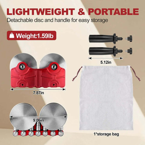 Two Station Disc Sheet Metal Bender for DIY Roof Projects with detachable disc, handles, and storage bag