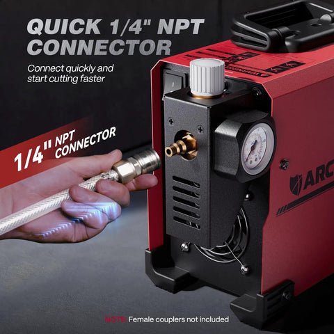 Close-up of Dual Voltage Plasma Cutter 50 Amp With Large LED Display 110 220V IGBT Inverter showing NPT connector.