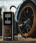 Portable Tire Inflator Air Compressor, 5X Faster Cordless Pump With 180 PSI, Built-In Rechargeable Battery, Digital Gauge near car tire