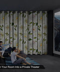 Floral Blackout Curtains For Bedroom And Nursery With 84 Inch Length Two Panels Tieback Drapes in home theater setting