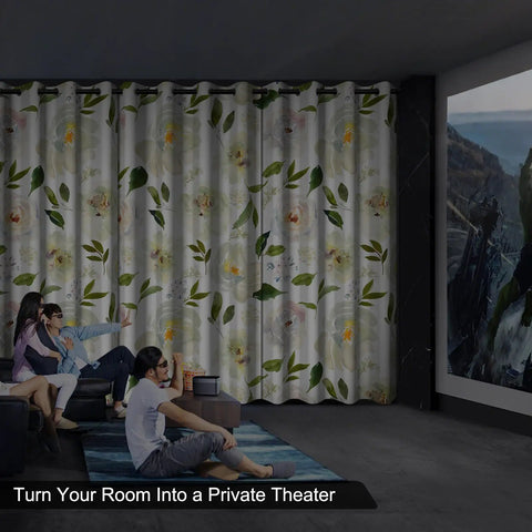 Floral Blackout Curtains For Bedroom And Nursery With 84 Inch Length Two Panels Tieback Drapes in home theater setting