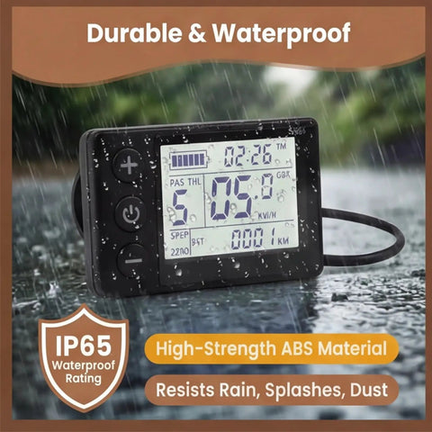 Two Point Five Inch Backlit LCD Display For Electric Scooters, Crisp Speedometer Odometer And Voltage Meter, Wireless Handlebar Computer Fits 22.2mm Bars, Supports 24V 36V 48V Systems, Protocol No 2, Easy Readout On Every Ride