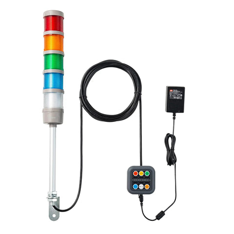 Five Stack LED Andon Tower Lights With Buzzer Red Yellow Green Blue White On Off Flash Modes Control Box Mean Well Industrial Power Adapter