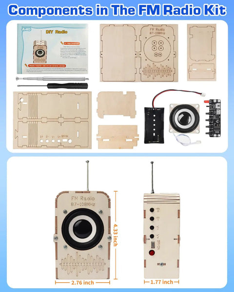 Components of Hands-On FM Radio Kit For Kids And Teens Ages 8 12 13 14 STEM Toys Electronics Project Build Your Own Radio