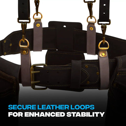 Oil Tanned Leather Tool Belt Suspenders For Men With Heavy Duty Padded Support And Adjustable Chest Strap