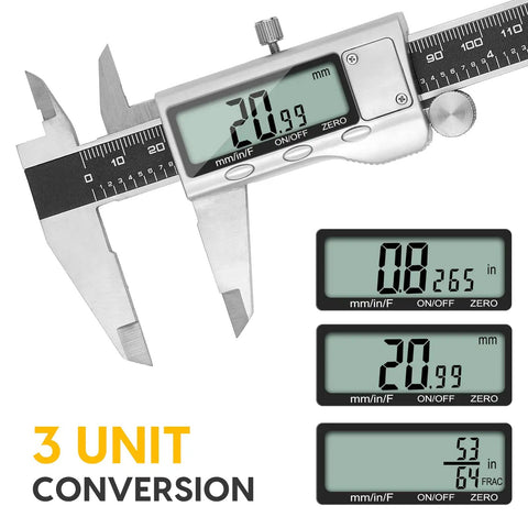 6 Inch Digital Caliper Tool With Big LCD Screen For DIY And Home Projects, Stainless Steel Vernier Caliper with unit conversion display